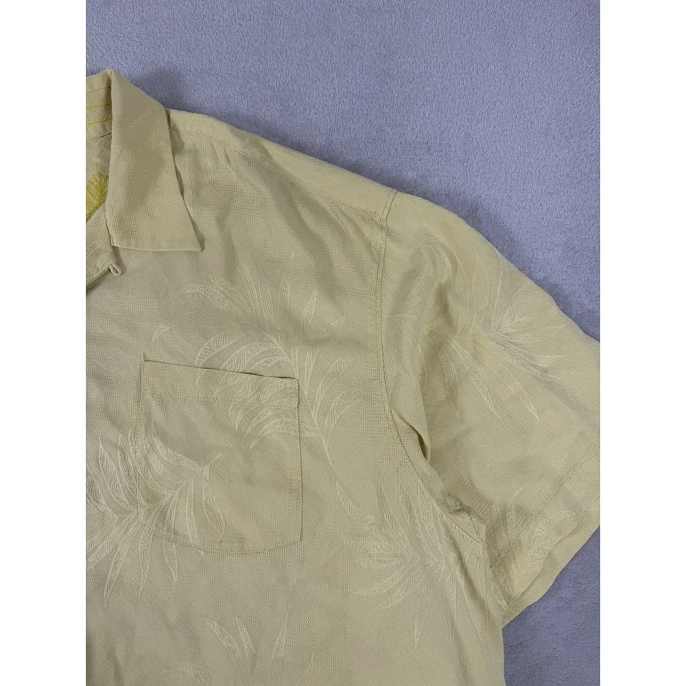 Tommy Bahama 100% Silk Camp Shirt Yellow Tropical Jacquard Button Up XXL Hawaian